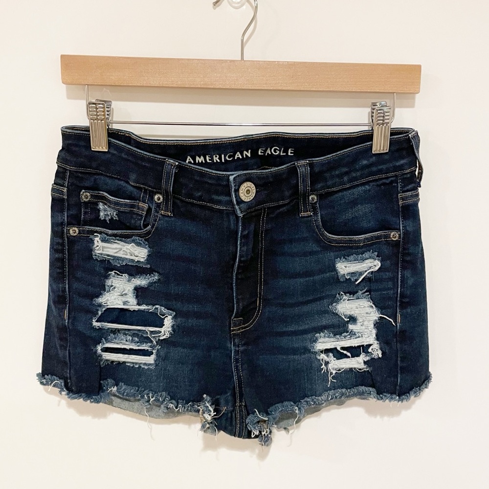 American Eagle Hi-Rise Shortie Distressed Denim Shorts